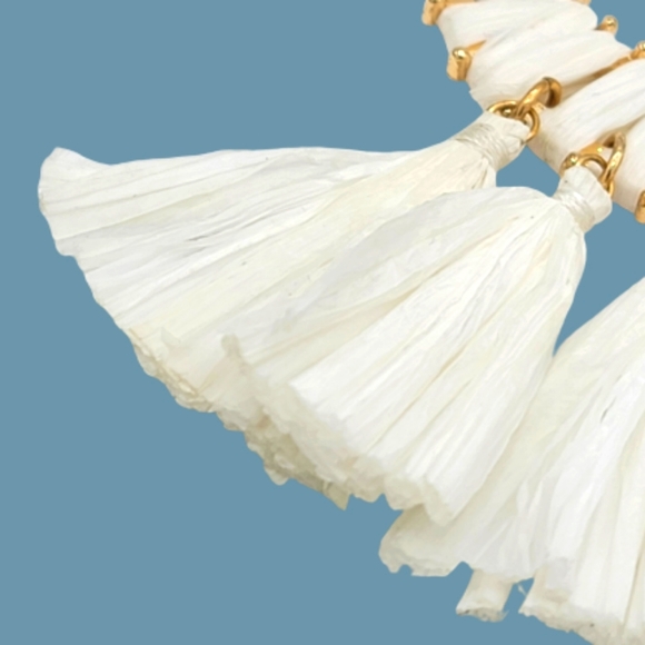 Half Moon Circle Fan Tassel Fringe Opera Lengt Gold tone Textured Chain Necklace - Picture 6 of 9